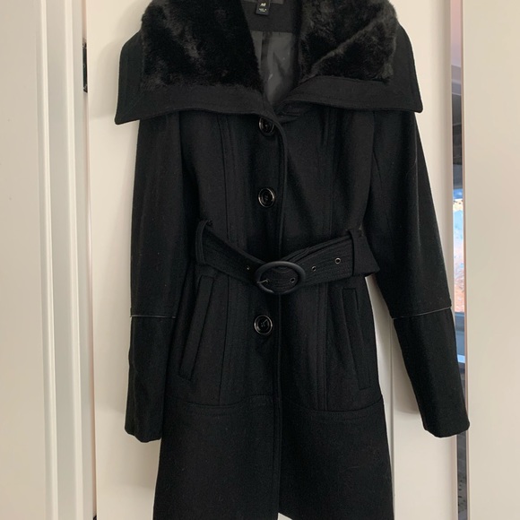 Black faux fur collar belted pea coat Women’s - M - Picture 4 of 5